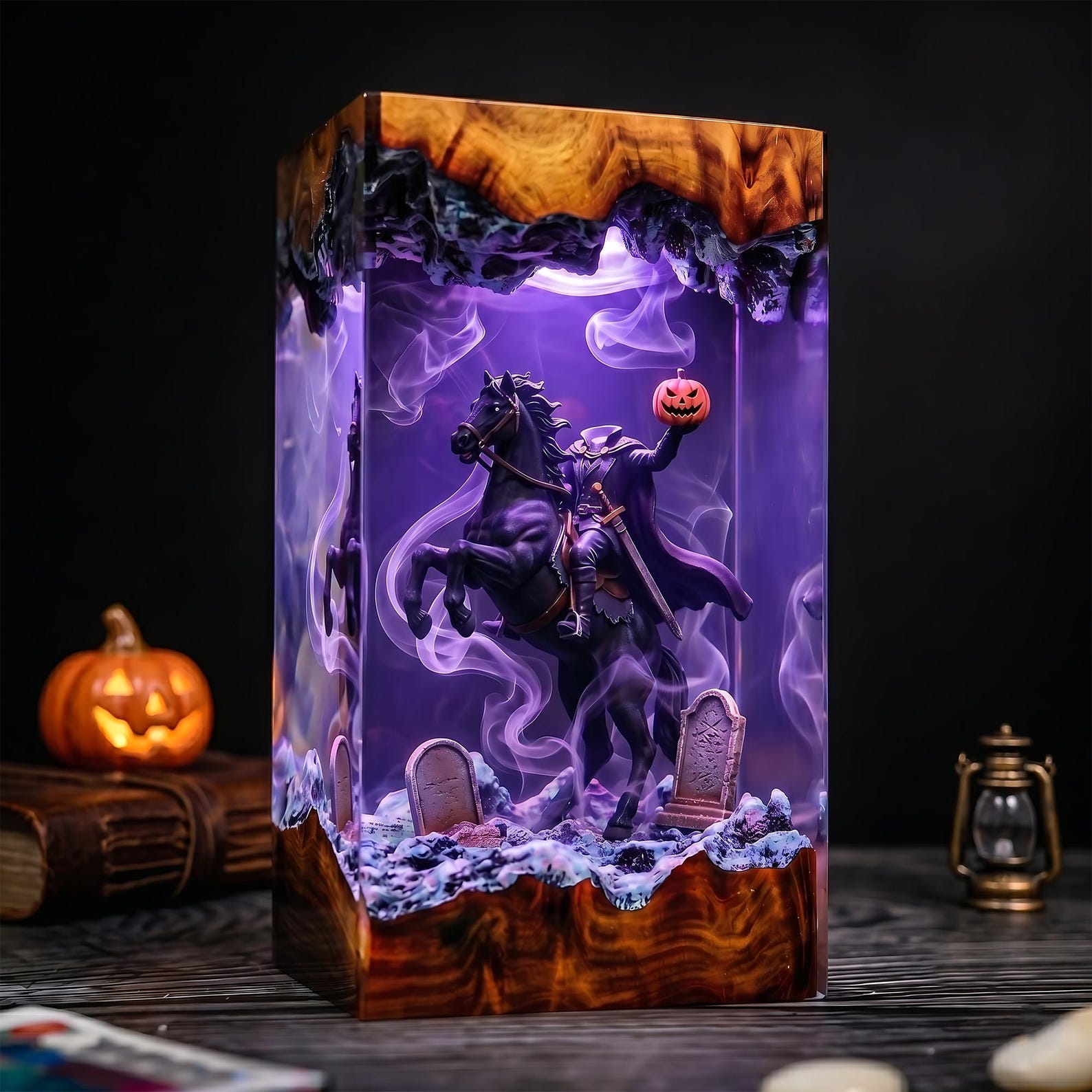 Headless Black Knight Resin Lamp, Horror Figure Night Light, Halloween Decor, Spooky Horror Fan Gift