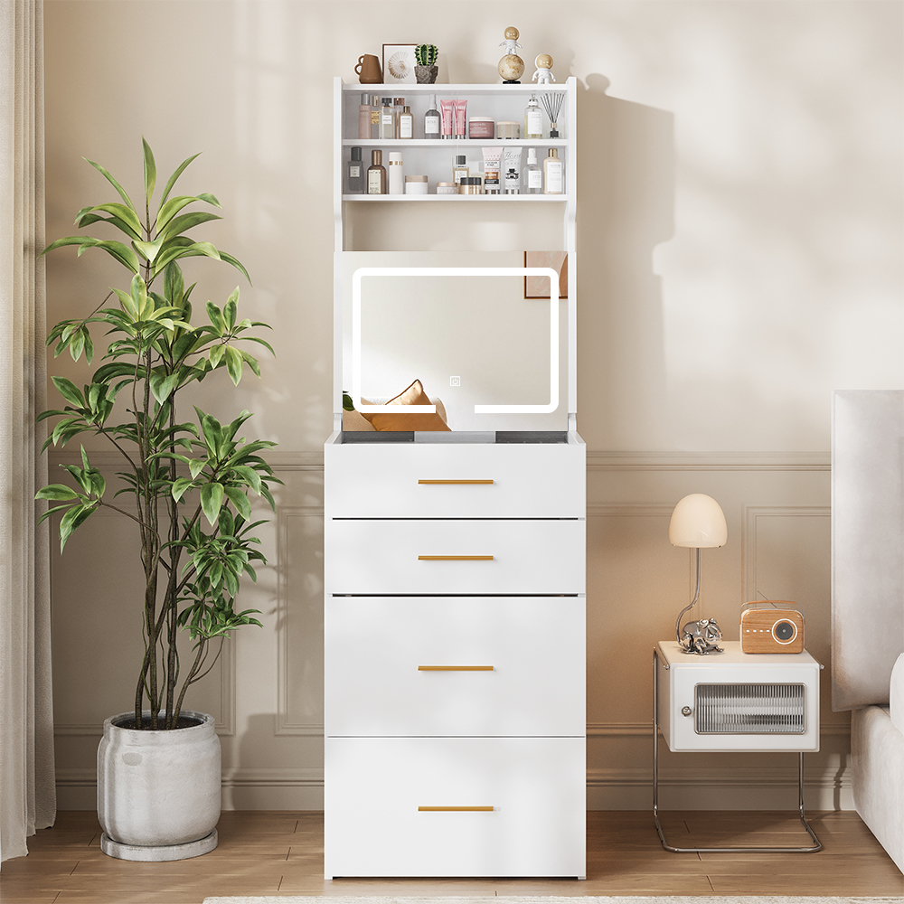 Conate Small Makeup Vanity Set with LED Mirror & Slide-Out Storage Bench