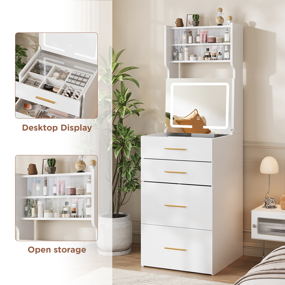 Conate Small Makeup Vanity Set with LED Mirror & Slide-Out Storage Bench