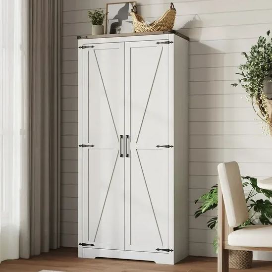 Conate 72''H Farmhouse Storage Cabinet with Adjustable Shelves, Large Pantry Organize with 2 Barn Doors, Tall Freestanding Cabinet for Kitchen, Bathroom/Garage/Basement/Living/Utility Room, White