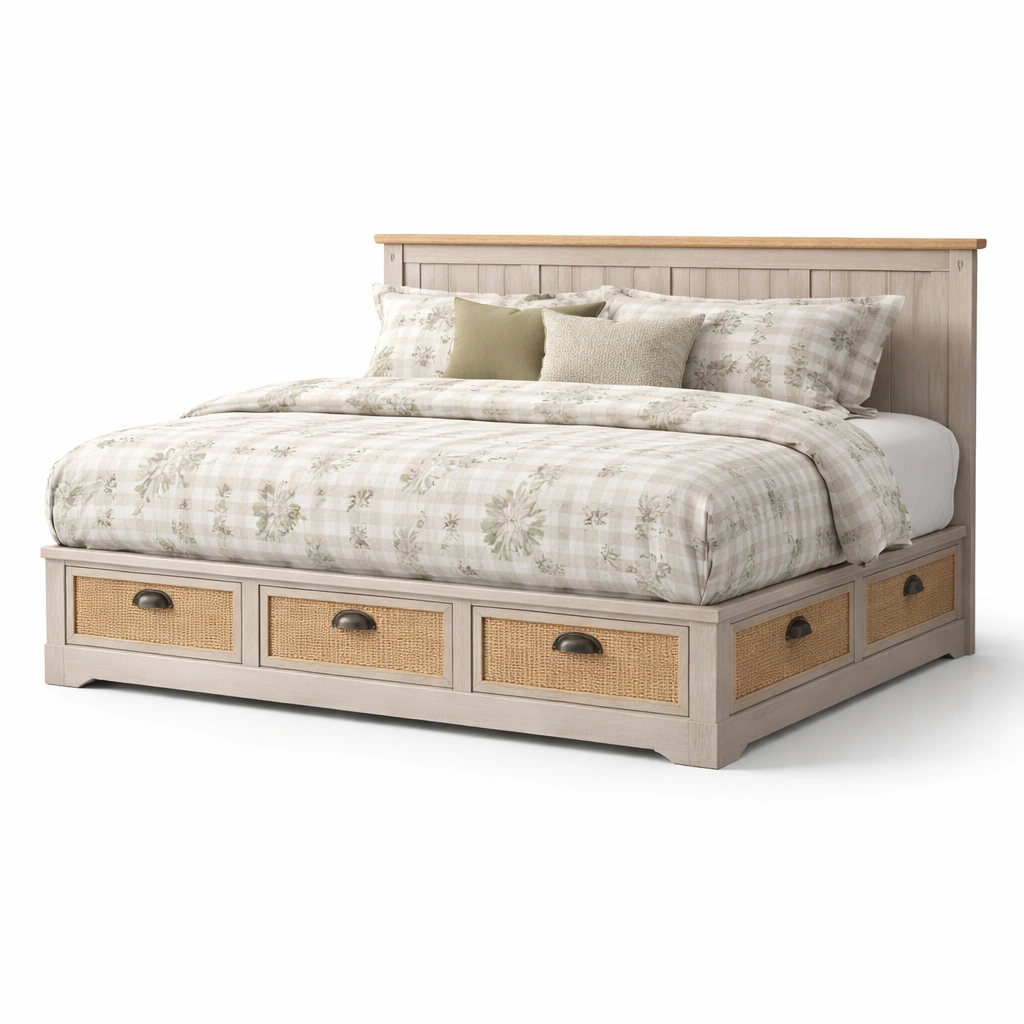 Bett mit Schubladen Creme Braun-arqvir