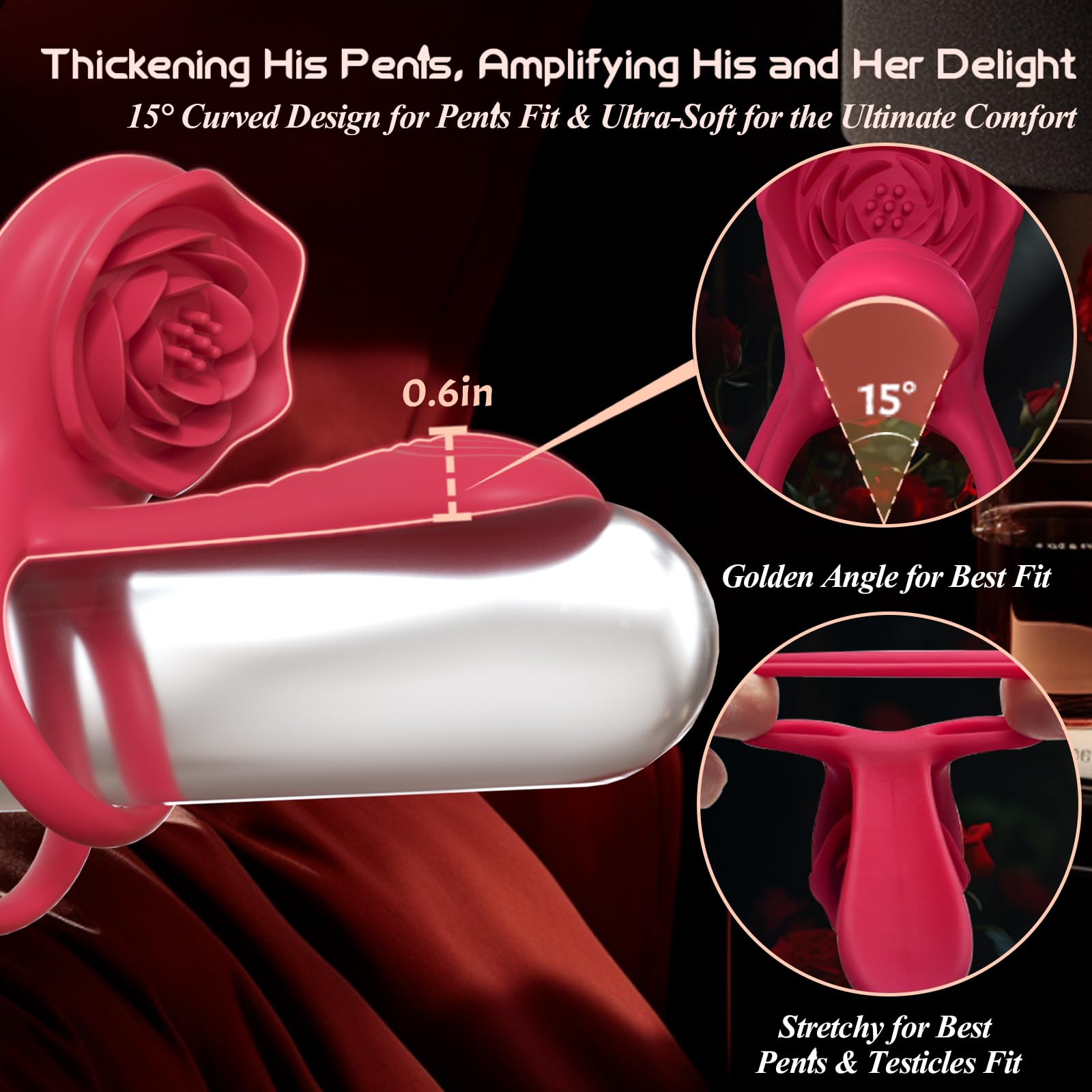 3-in-1 Couple Toys Cock Ring with Rose Clit Stimulate Vibrator