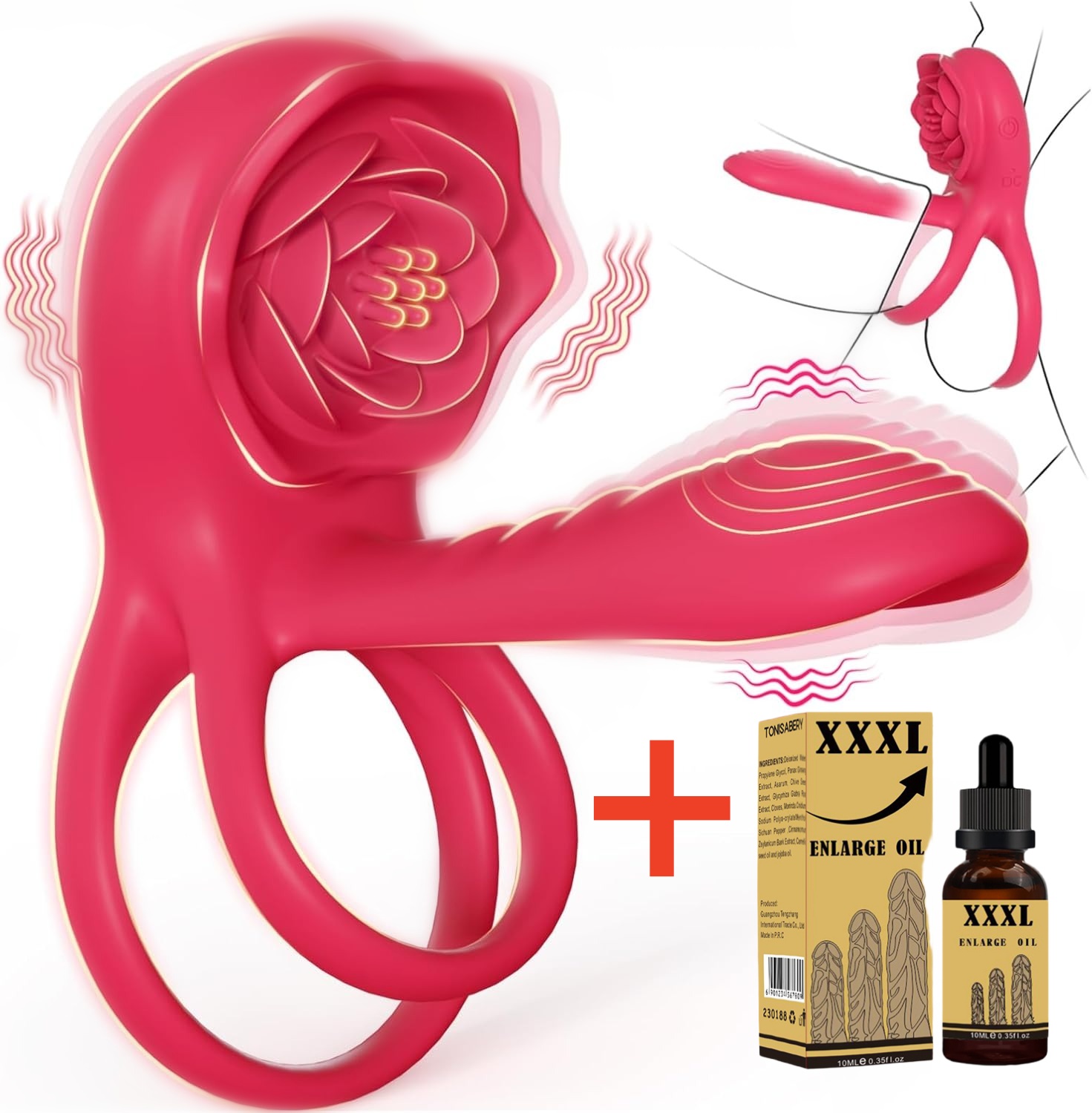 3-in-1 Couple Toys Cock Ring with Rose Clit Stimulate Vibrator
