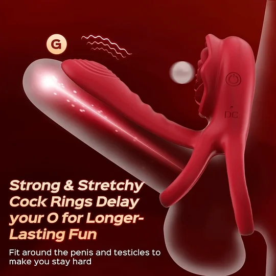 3-in-1 Couple Toys Cock Ring with Rose Clit Stimulate Vibrator