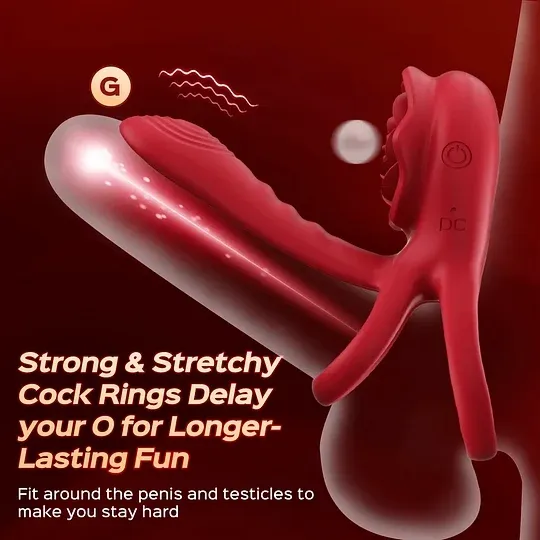 3-in-1 Couple Toys Cock Ring with Rose Clit Stimulate Vibrator