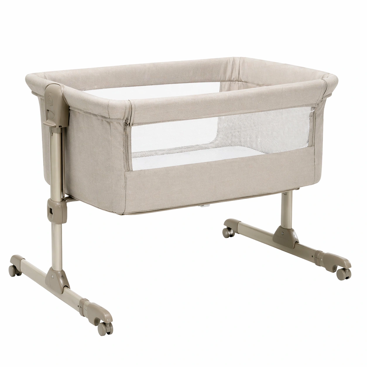 Beistellbett Baby 0-6 Monate mit Hoehenverstellung und Rollen, Co Sleeping Bett mit Matratze und Tragetasche, Grau-nivqora