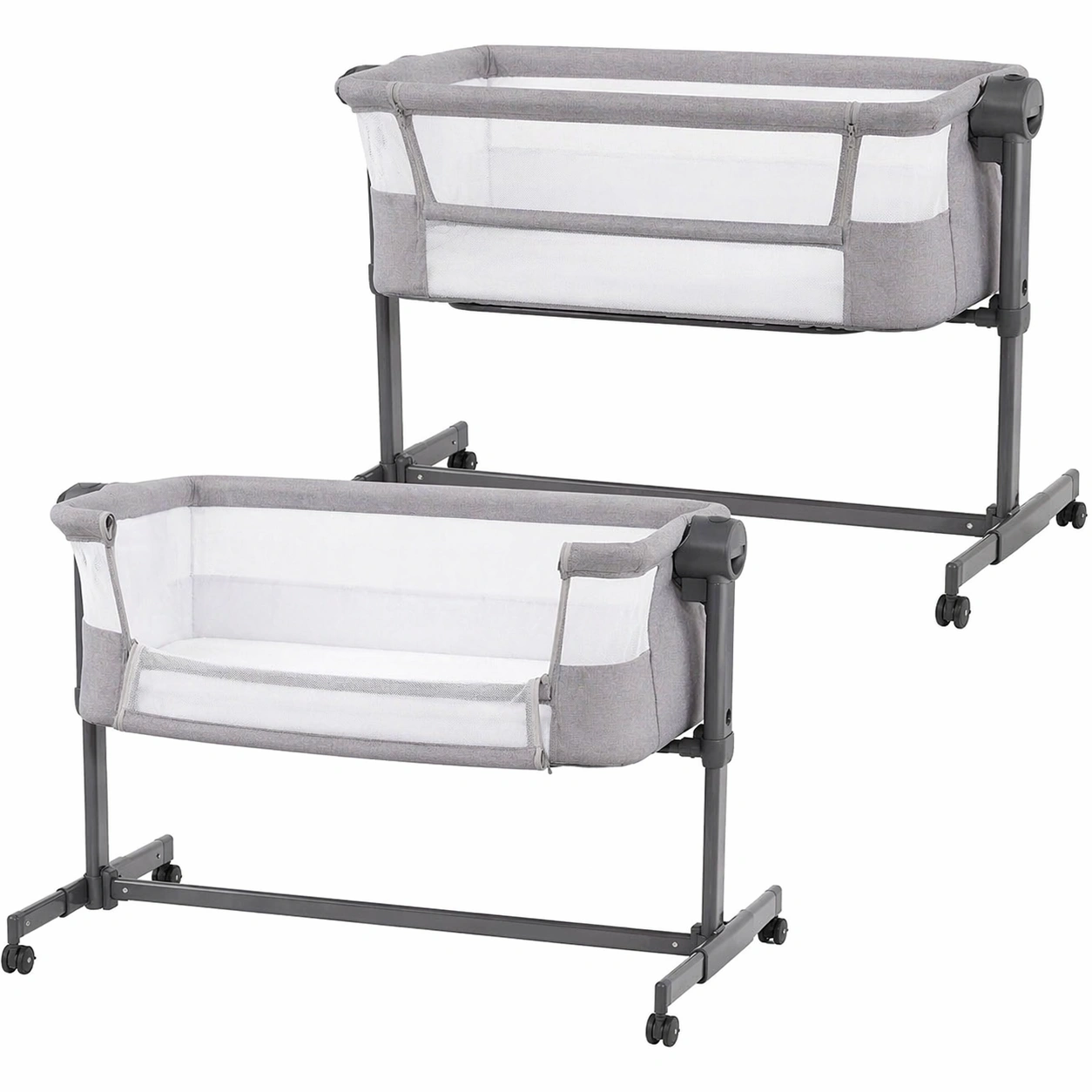 Beistellbett Babybett mit Hoehenverstellung und Rollen, Co Sleeping Bett mit Matratze und Netzseiten, Multifunktional-nivqora