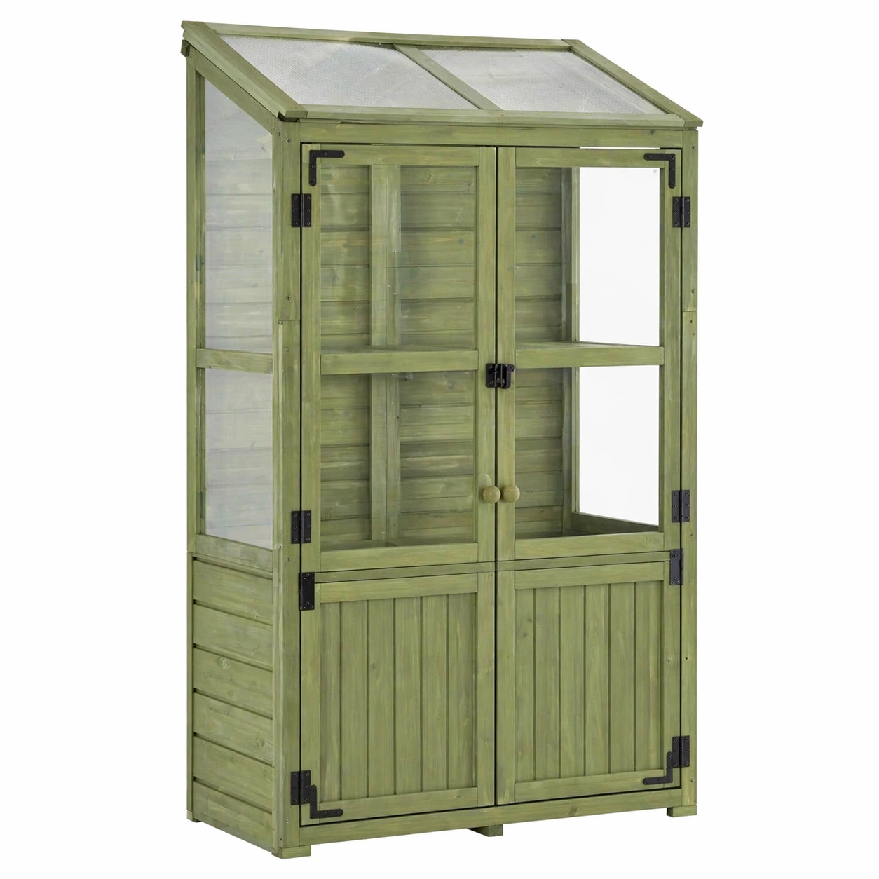 Garten Aufbewahrungsschrank aus Holz mit Dach, 2 Turen, Gewaechshaus Stil, fuer Balkon und Terrasse, 100 x 53 x 178 cm-nivqora