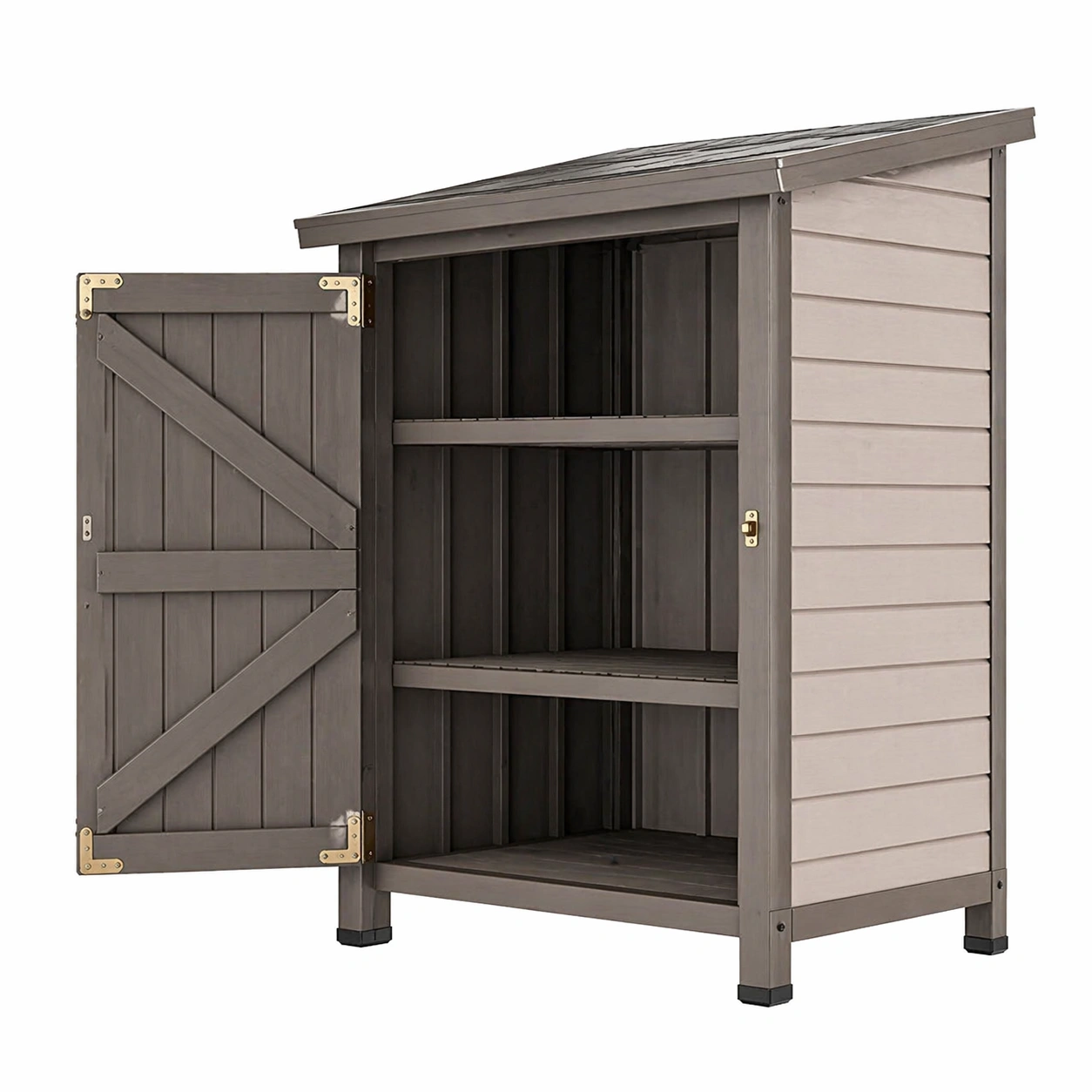 Garten Aufbewahrungsschrank Holzoptik Outdoor Schrank mit Tur und Regalbrettern Wasserfest UV Best?ndig Balkon Terrasse-nivqora