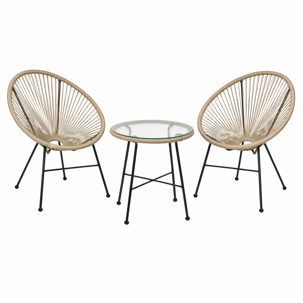 3 teiliges Gartenmoebel Set mit 2 Sesseln und rundem Tisch, modern, wetterfest, fuer Balkon und Terrasse-nivqora