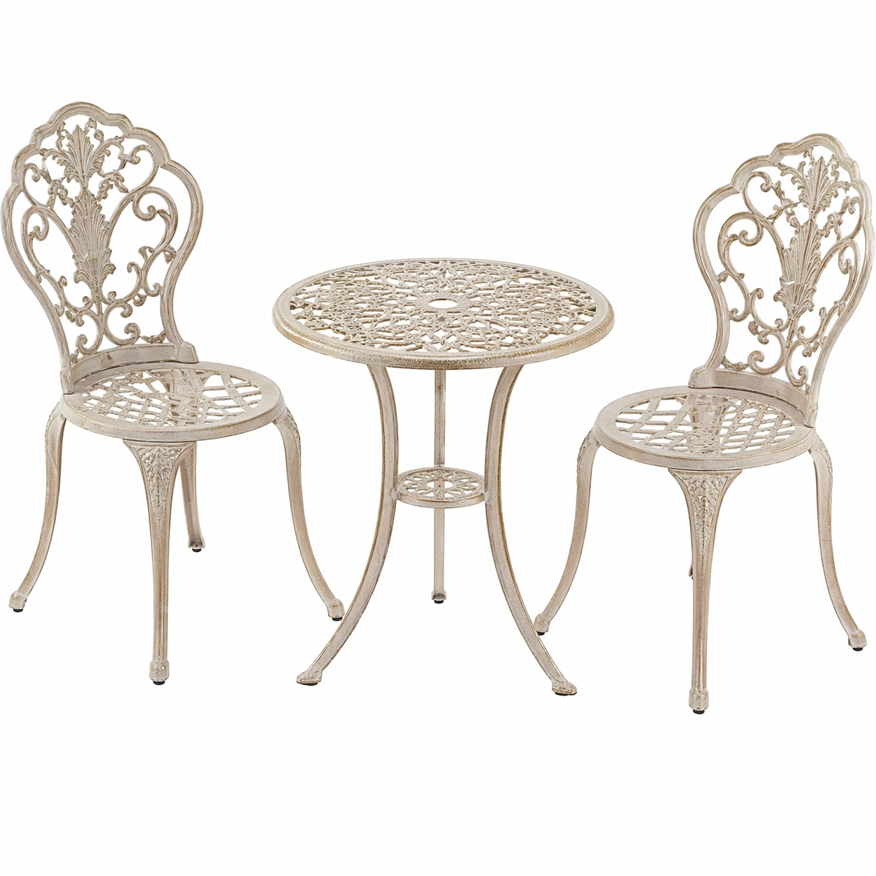 Bistro Gartenmoebel Set 3 Teilig mit Rundtisch und 2 Stuehlen, Aluminium im Vintage Stil, fuer Balkon Terrasse und Garten-nivqora