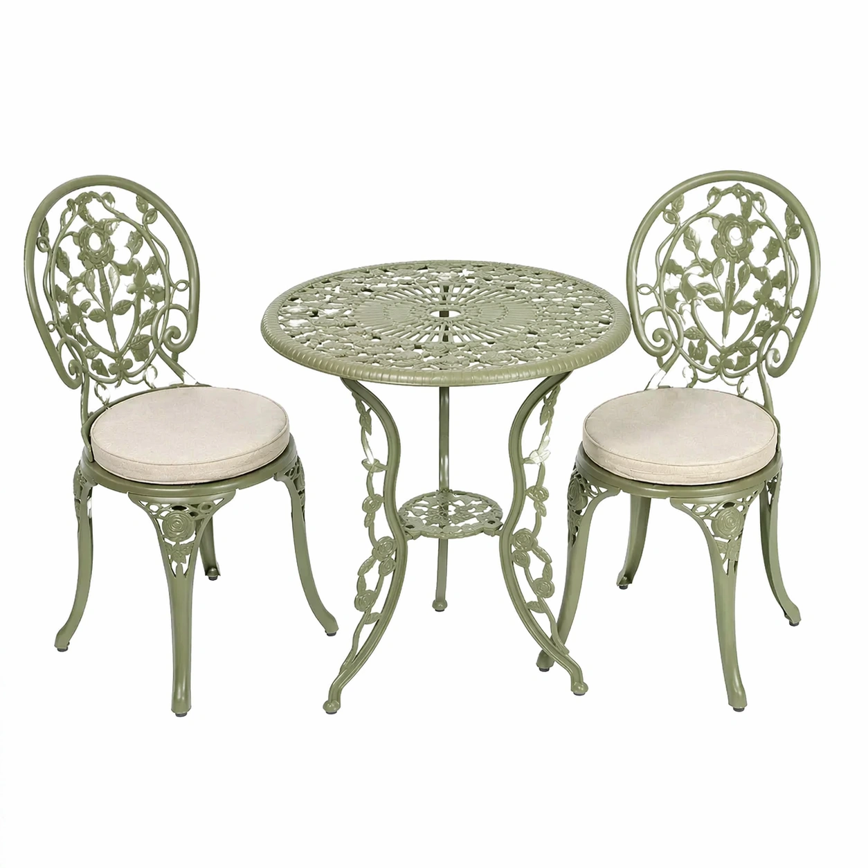 3 Teiliges Garten Bistro Set Metall Tisch und 2 Stuhle mit Ornament Muster Rund Balkon Moebel Set Wetterfest-nivqora