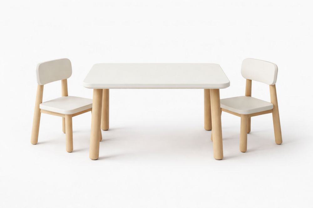 Children's Table and Chair Set solid wood/polypropylene White/Natural-Crystalhomeeu