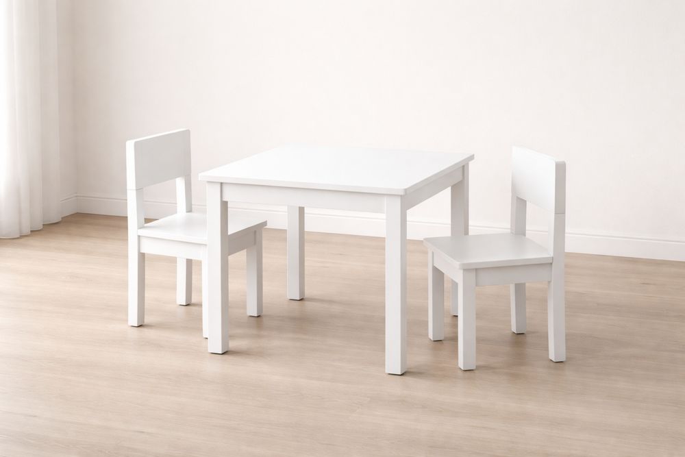 Kids Solid Wood Table and Chair Set White 50cm x 50cm x 45cm-Crystalhomeeu