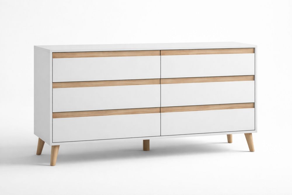 White and Solid Oak 6-Drawer Dresser-Crystalhomeeu