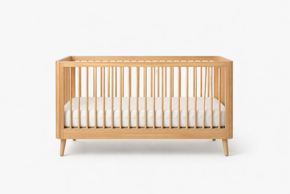 Solid beech wood Baby Crib Solid Beech Adjustable Height-Crystalhomeeu