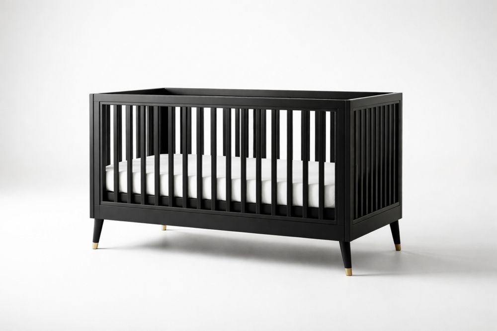 Black solid beech wood Convertible Baby Crib with Mattress-Crystalhomeeu