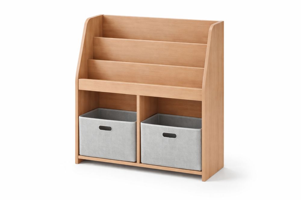 Engineered Wood Kids Bookshelf with Storage Bins-Crystalhomeeu