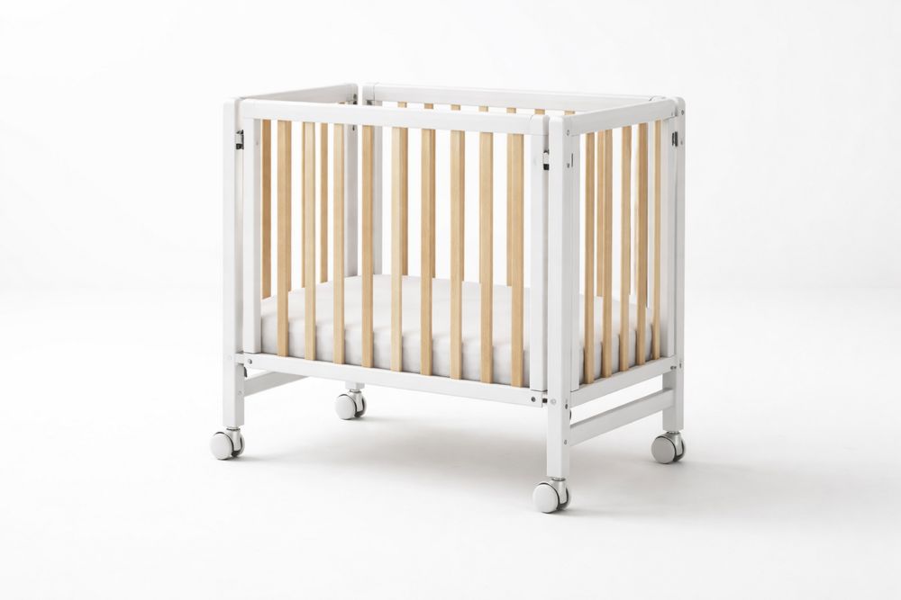 White Solid wood Baby Crib with Wheels-Crystalhomeeu