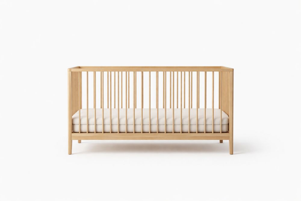 Solid Beech Wood Baby Crib with Soft Foam Mattress-Crystalhomeeu