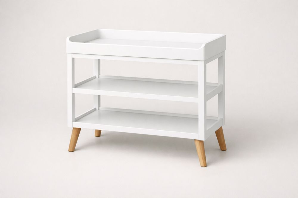 White Solid Wood Baby Changing Table with Shelves and Solid Wood Legs-Crystalhomeeu