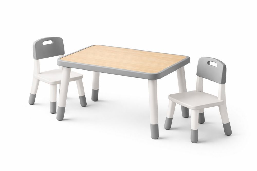Children's Table and Chair Set Gray and White Polypropylene-Crystalhomeeu