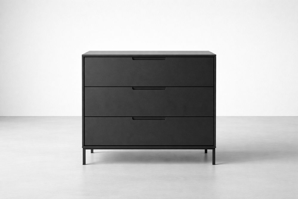 3 Drawer Chest Black Steel MDF 80cm x 40cm x 75cm-Crystalhomeeu