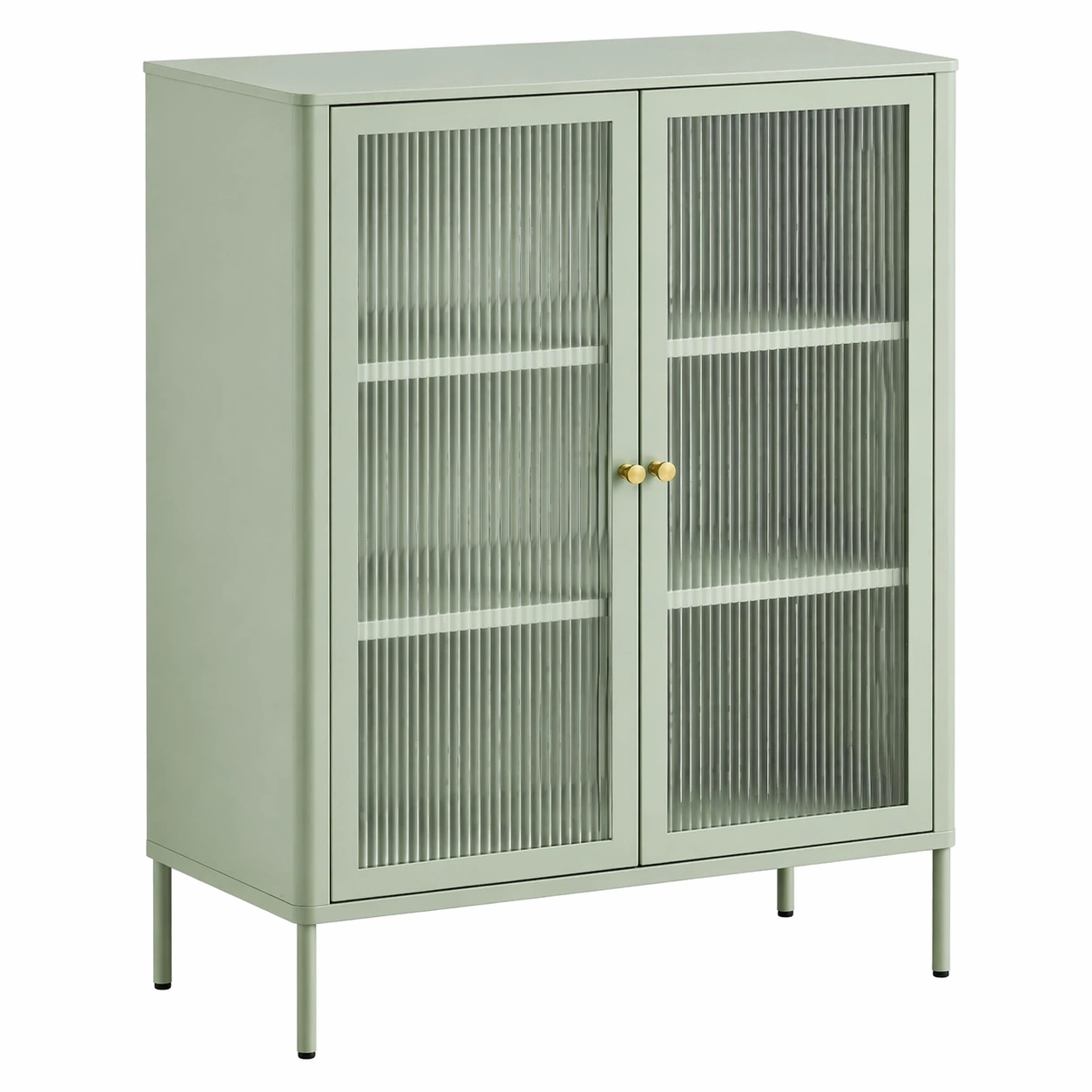 Metall Aufbewahrungsschrank mit 2 Tueren und Glasoptik Front, Modernes Design, Verstellbare Regalb?den, Stabiler Stauraum fuer Haushalt und Buero-qulvena