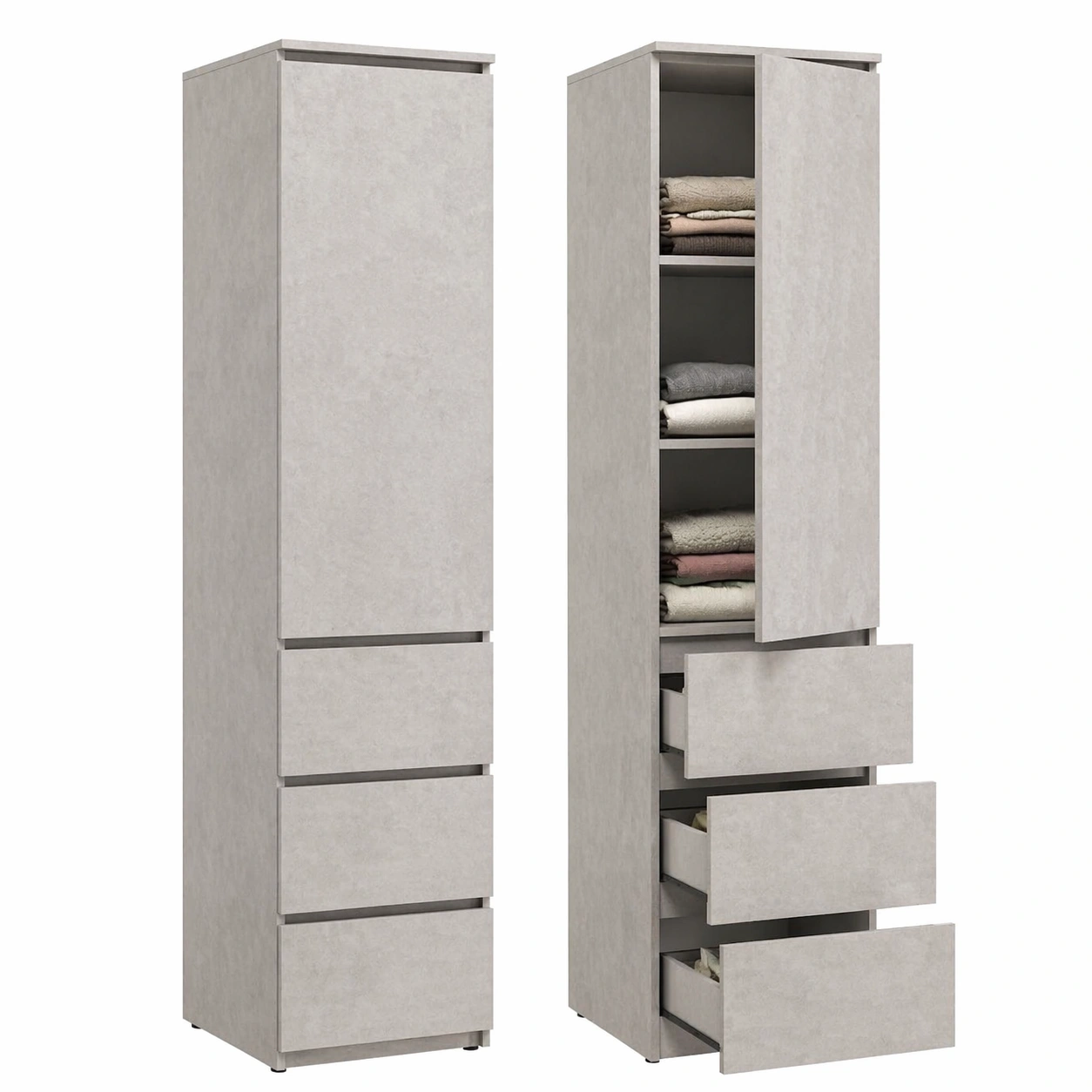 Moderner Hochschrank mit Tueren und Schubladen 181 x 50 x 40 cm Weiss-qulvena