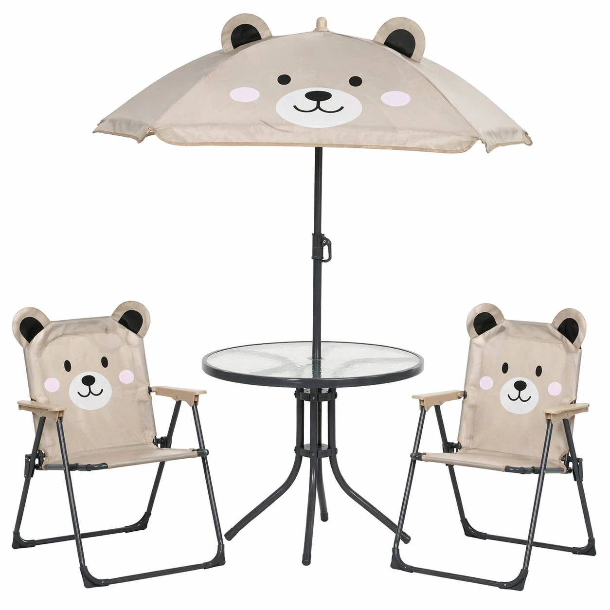 Kinder Gartenmoebel Set mit Tisch Stuehlen und Sonnenschirm Baer Design Klappbar Rund Tisch Outdoor Set-qulvena