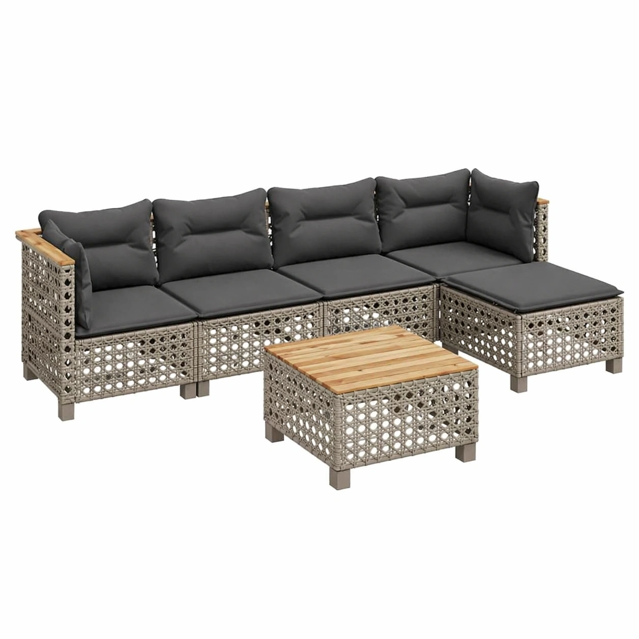 Garten Lounge Set 6 Teilig mit Ecksofa und Tisch Polyrattan Grau-qulvena