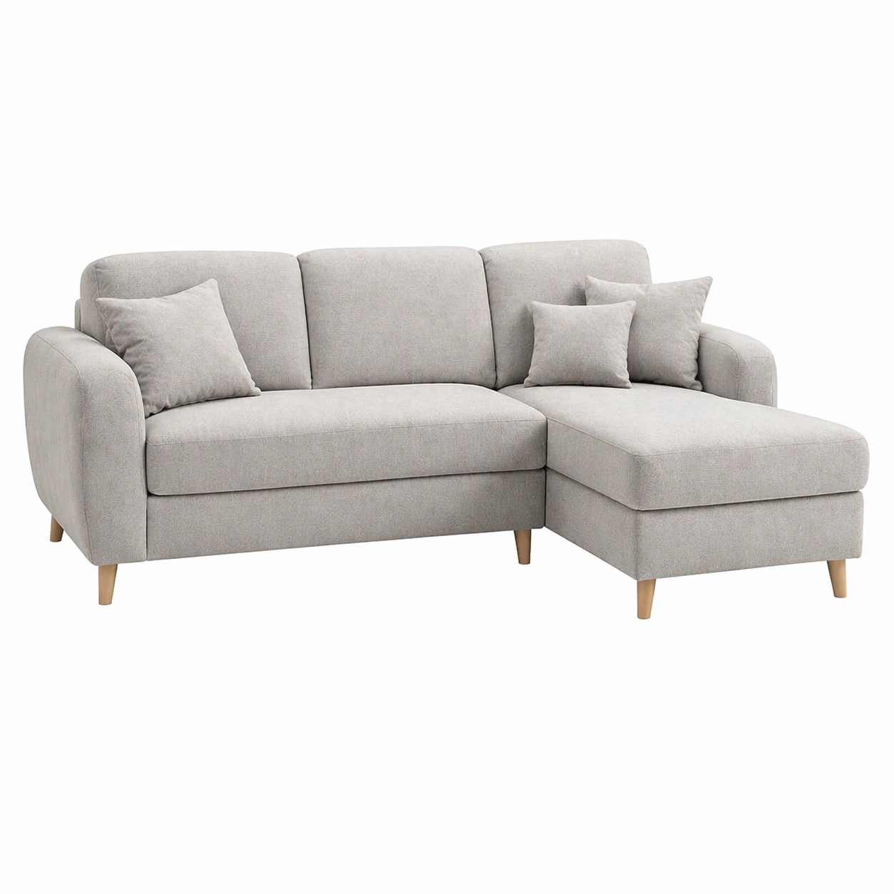Ecksofa L Form mit Schlaffunktion, Polstercouch mit Recamiere, Modernes Sofa fuer Wohnzimmer, 3 Sitzer Couch mit Kissen, Hellgrau-qulvena