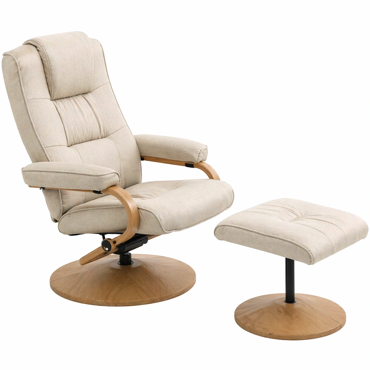 Relaxsessel mit Hocker Verstellbar Fernsehsessel Drehbar Polstersessel mit Armlehnen Modern Loungesessel Beige-qulvena