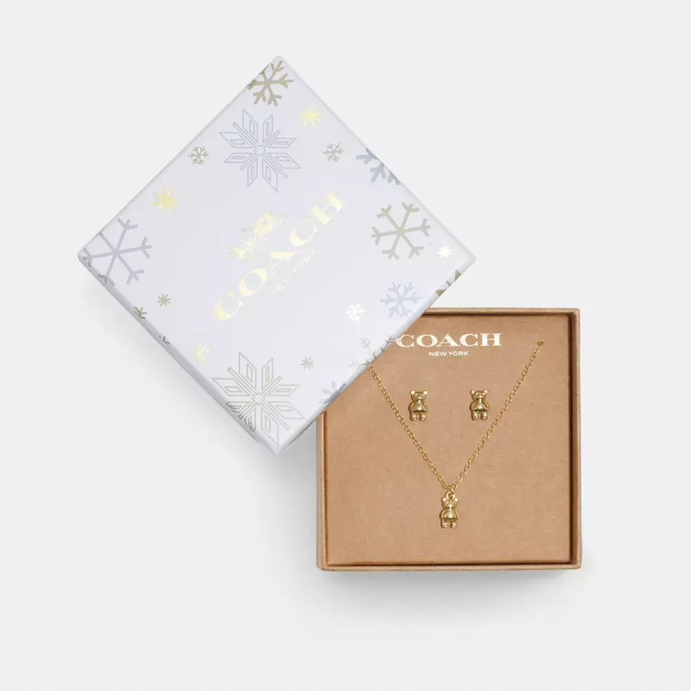 Teddy Bear Earrings And Necklace Set