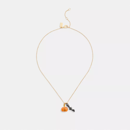 Pumpkin And Bat Pendant Necklace Set