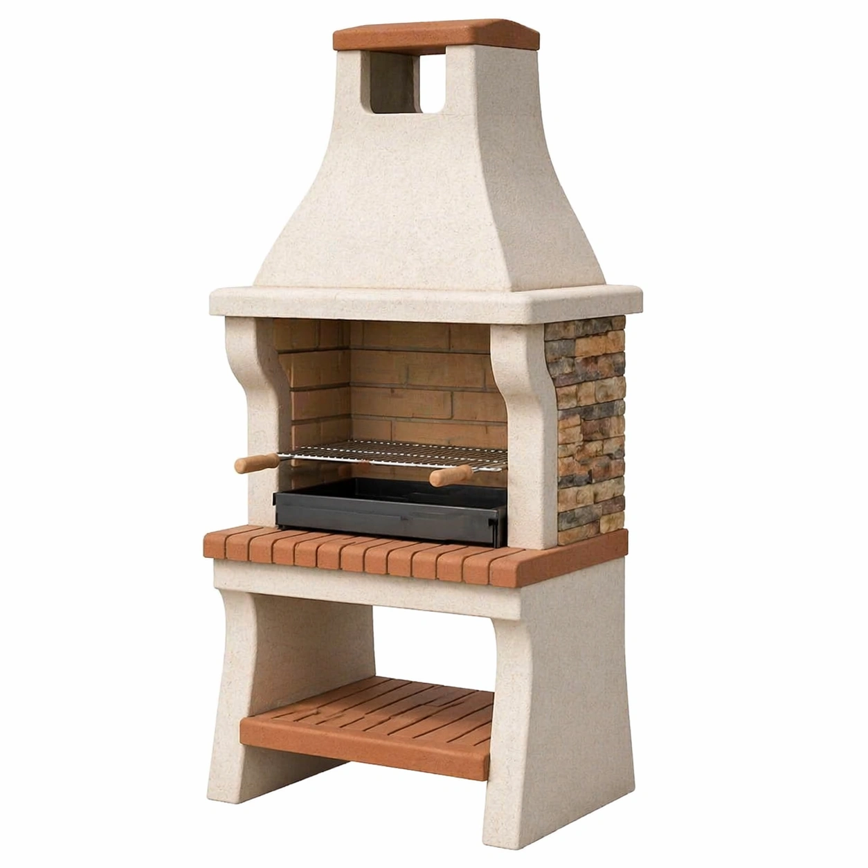 Garten Grillkamin aus Beton mit Haube und Ablage �C Holzkohle BBQ Station Grau Weiss 220 cm-arlvina