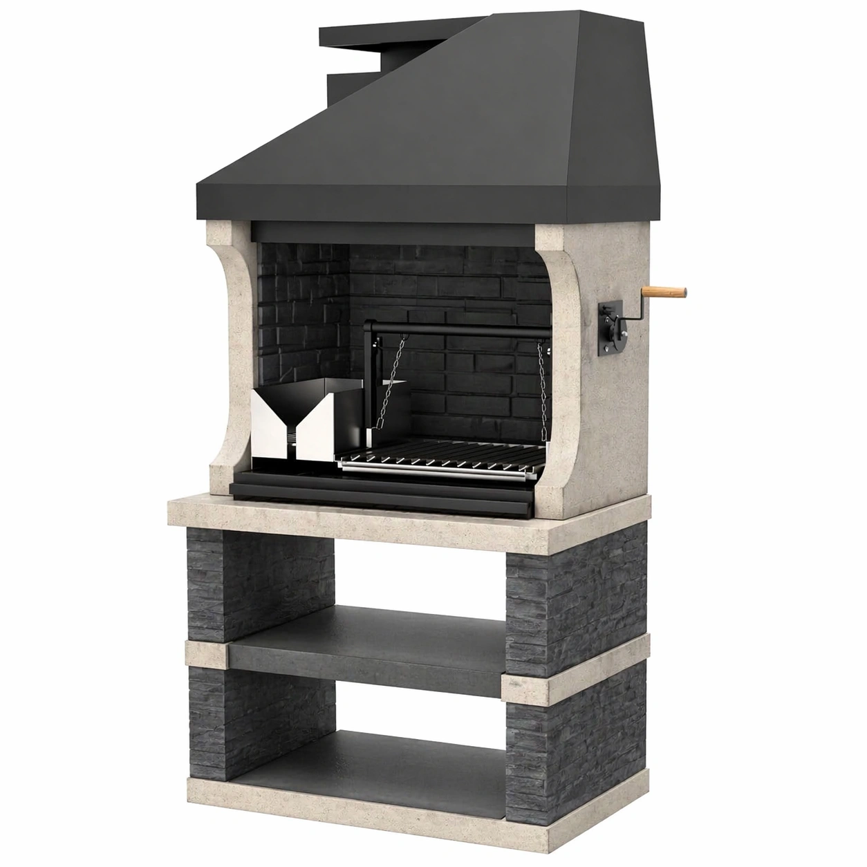 Grosser Outdoor Grillkamin mit Kaminhaube und Kurbelrost-arlvina