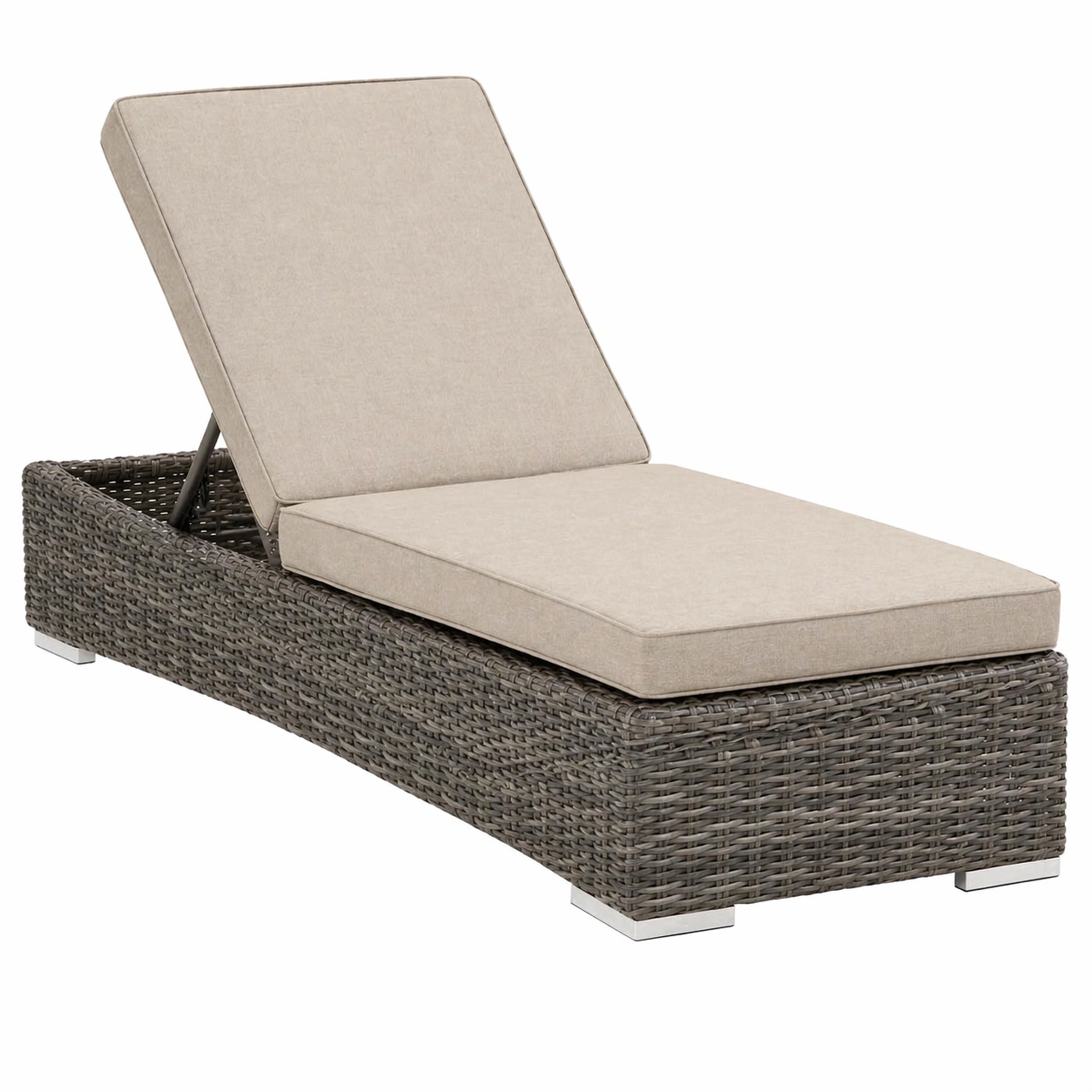 Rattan Sonnenliege mit verstellbarer Rueckenlehne, Gartenliege ohne Armlehnen, Outdoor Liegebett modern und modular-arlvina