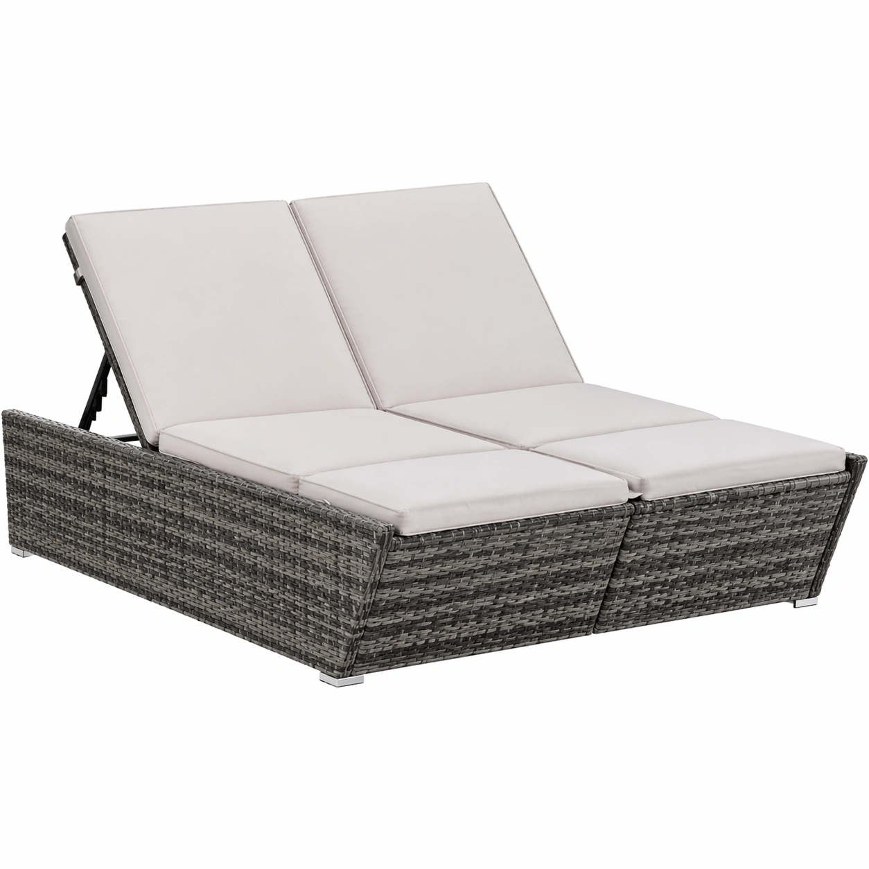 Doppel Sonnenliege mit verstellbarer Rueckenlehne aus Polyrattan fuer Garten und Terrasse-arlvina