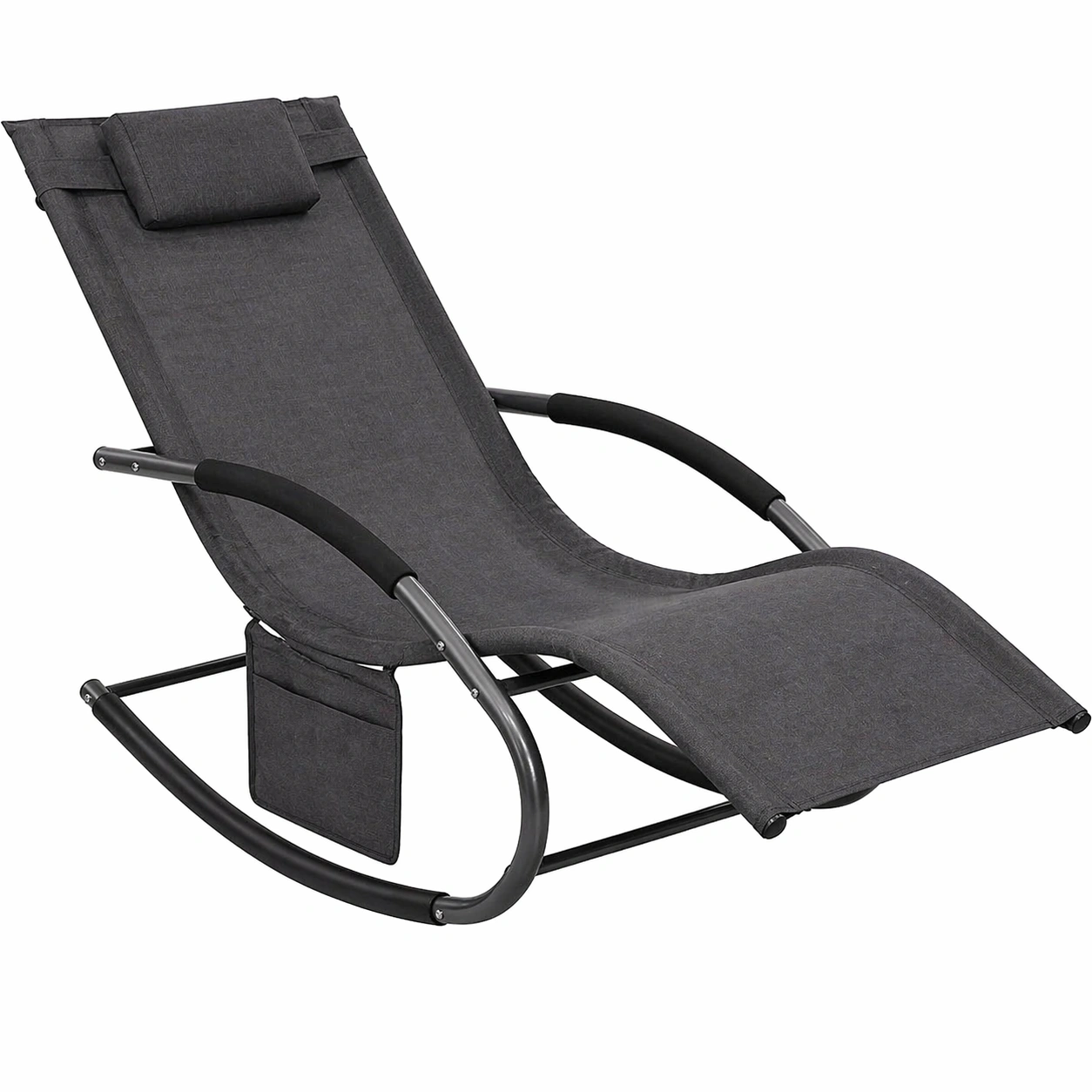 Ergonomischer Schaukel Liegestuhl fuer Garten und Terrasse mit Kopfkissen und Seitentasche-arlvina