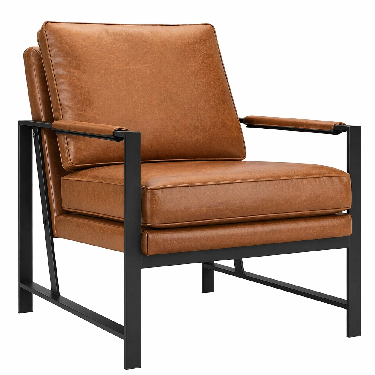 Moderner Sessel Relaxstuhl mit Metallrahmen und gepolsterter Sitzflaeche Industrial Design Braun-arlvina