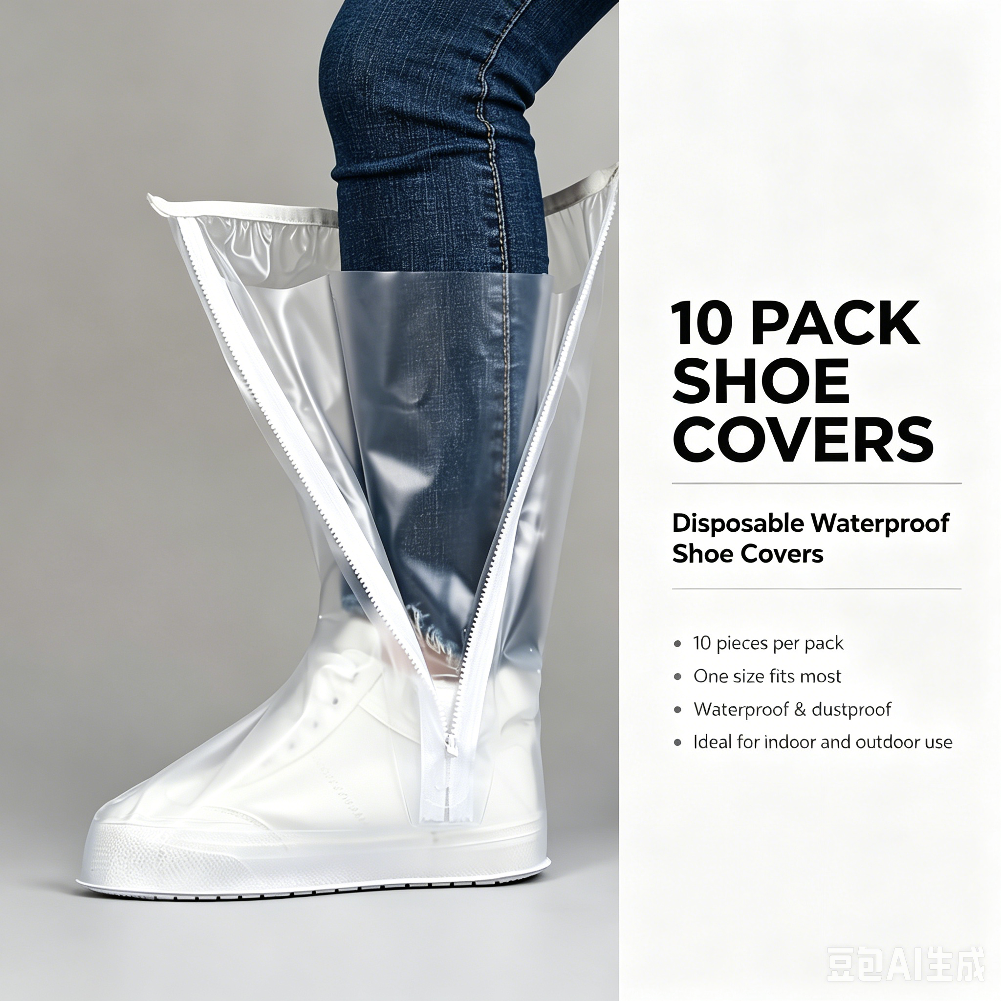 10 Pack Clear Waterproof Shoe Covers, Reusable Non-Slip Zipper Rain Boot Protectors for Outdoor Travel Cycling