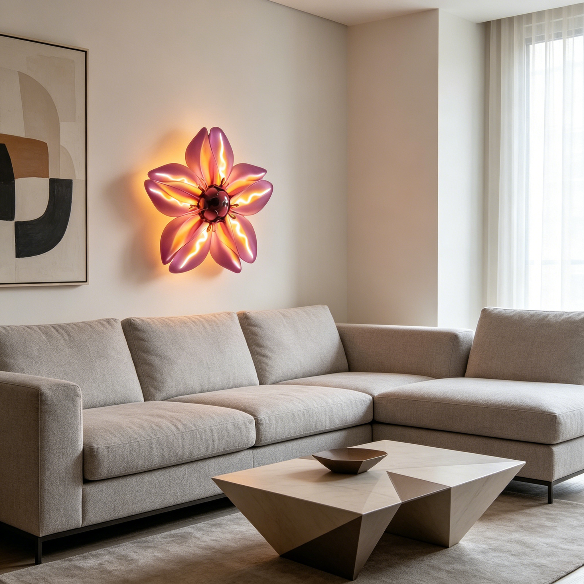 Glowing Flower Wall Art Lamp – Modern Luxury LED Light for Living Room, Bedroom & Hallway | European Home Decor Essential