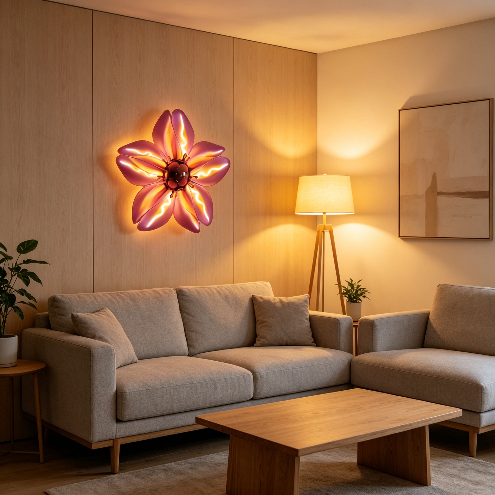 Glowing Flower Wall Art Lamp – Modern Luxury LED Light for Living Room, Bedroom & Hallway | European Home Decor Essential