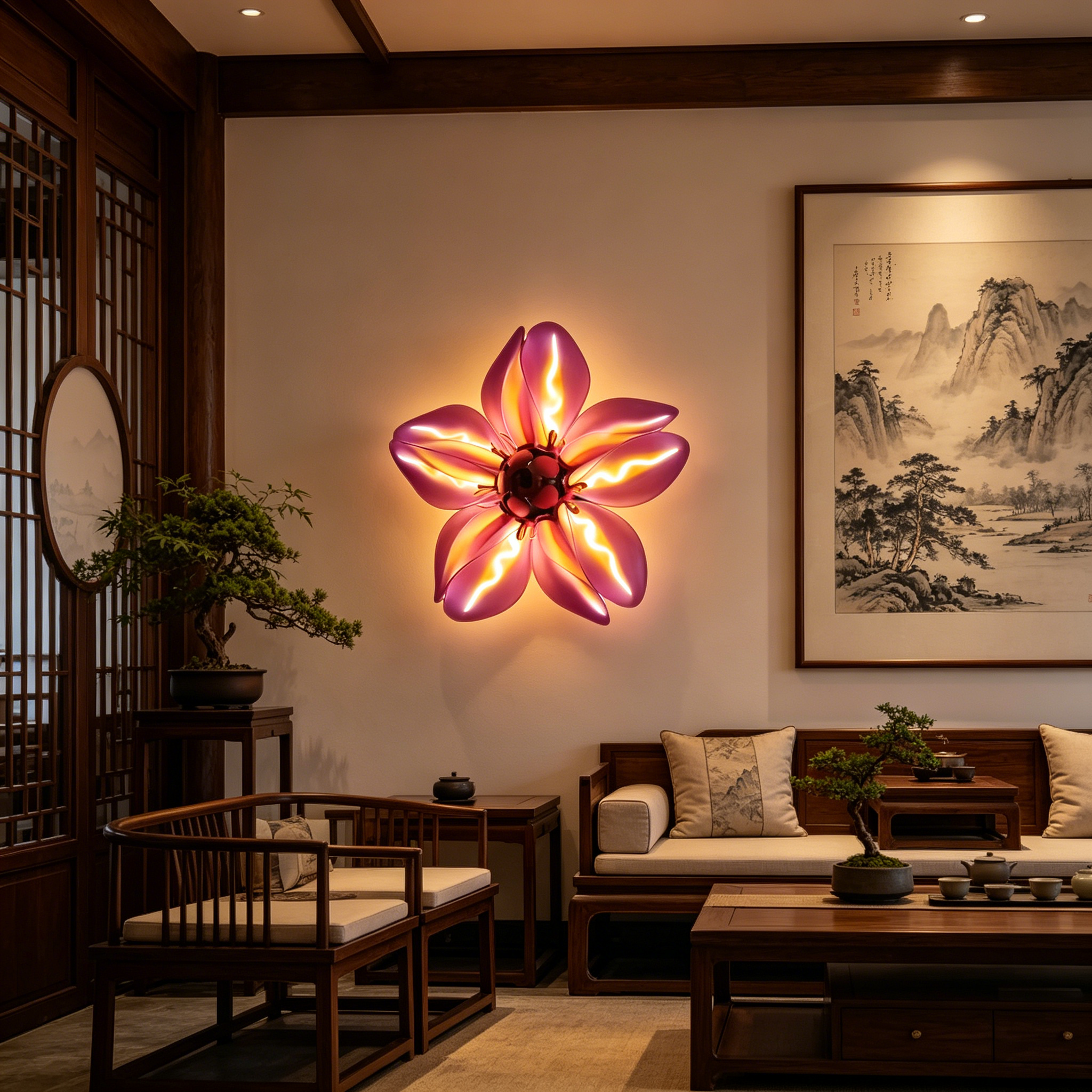 Glowing Flower Wall Art Lamp – Modern Luxury LED Light for Living Room, Bedroom & Hallway | European Home Decor Essential