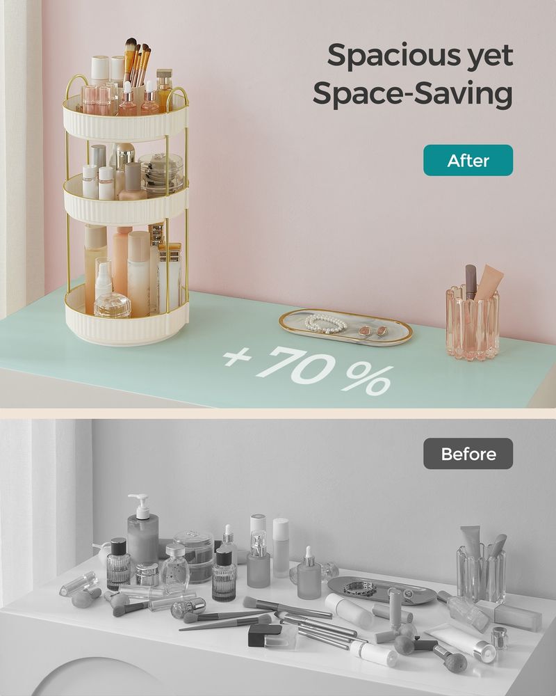 3-Tier Round Rotating Skincare Organizer Countertop Cloud White
