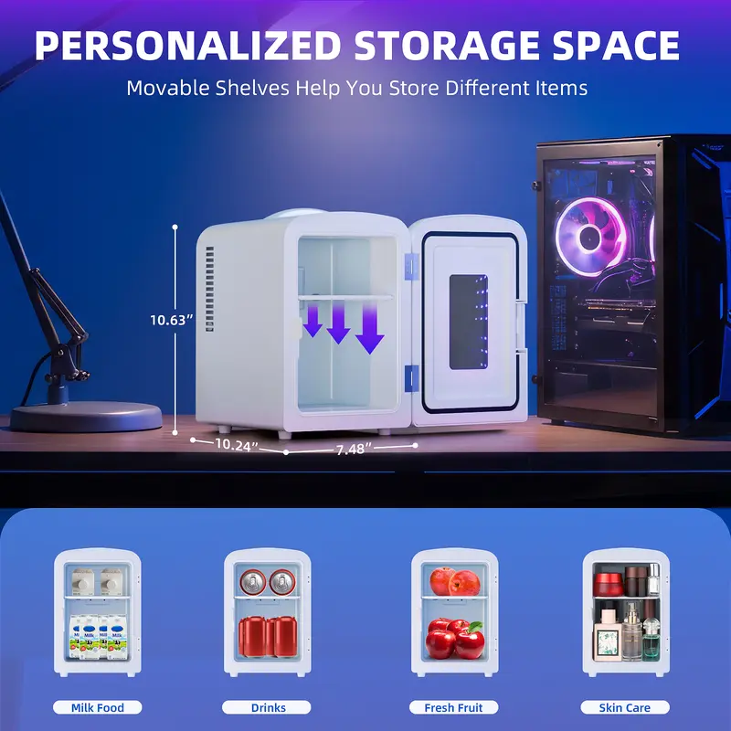 Summer Hot Seller💥Mini Compact Refrigerator with Gaming Light, 4L Capacity/6 Cans Portable Mini Fridge