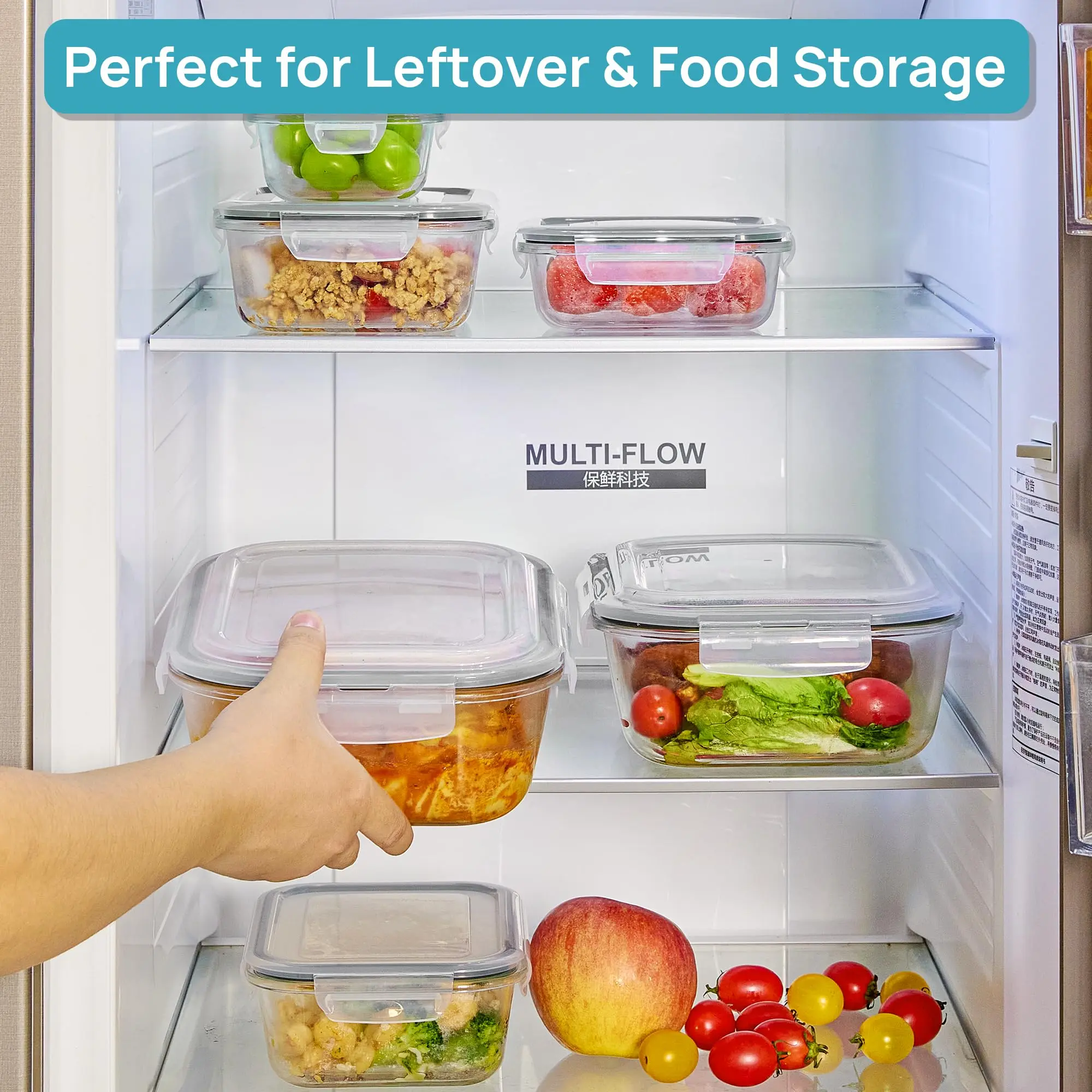 [Meal Prep]  18 Pack Glass FoodStorage Containers with Lids -StackableDesign for Kitchen Utensils Oven MicrowaveFreezer Dishwasher Kitchenware LunchCompartment Grey Rectangle Airtight MealPrep,Large Storage,summerwins