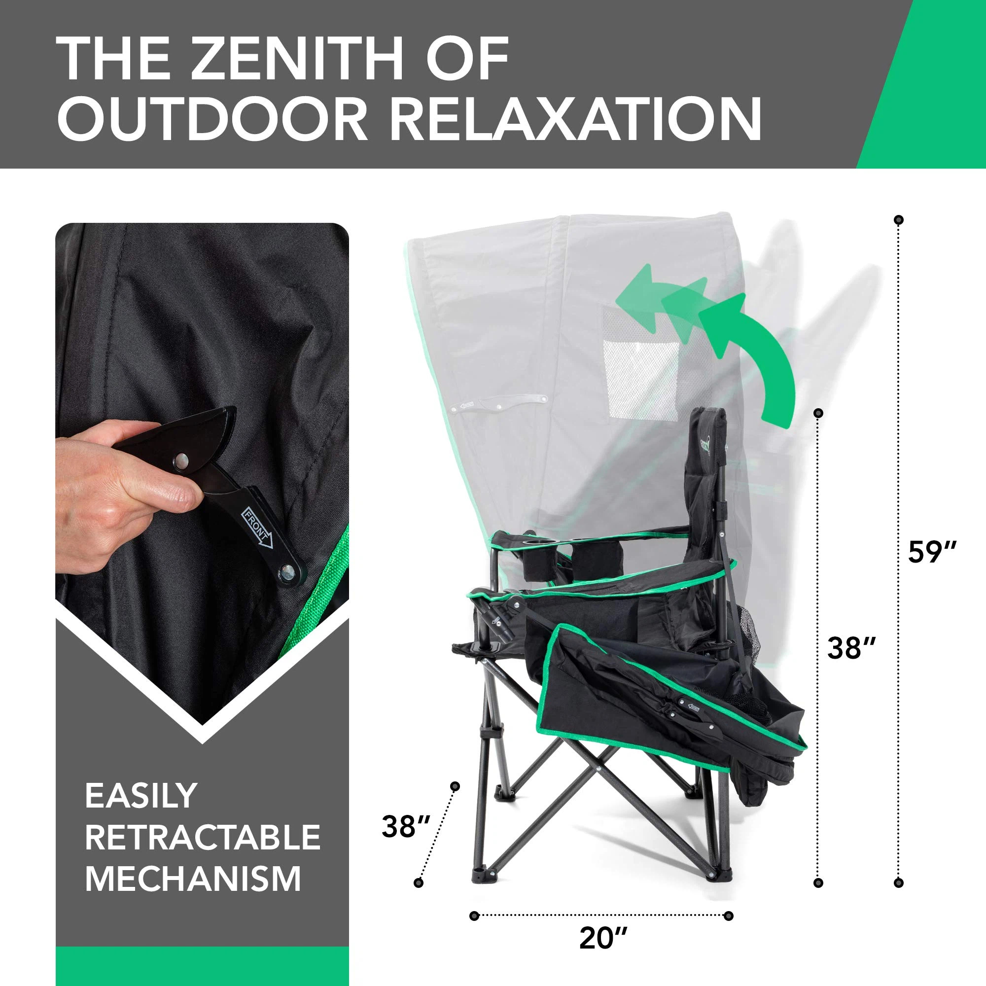 Folding Camping Chair - Outdoor Sun Lounger with Retractable Canopy Shade, UV Protection, Ice Cooler Pocket, Phone Holder & Storage Bag