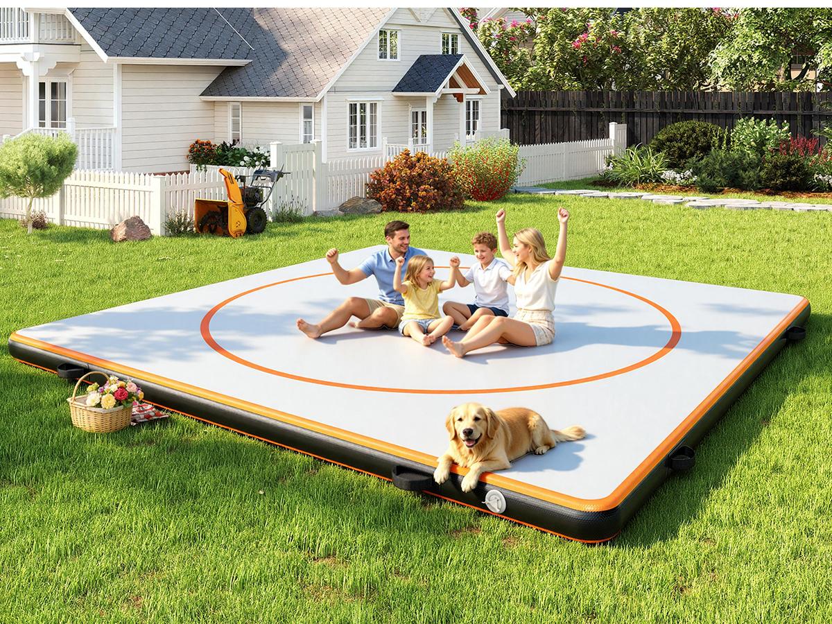 [TiktokShopStockUp] AMERLIFE 13FT /10FT /5FT Inflatable Wrestling Mat 4" Thick PVC Orange/Gray Waterproof Jiu Jitsu Mats for Jiu Jitsu, BJJ, MMA, Grappling & Water Yoga, Indoor/Outdoor, Includes Dust Bag & Repair Kit